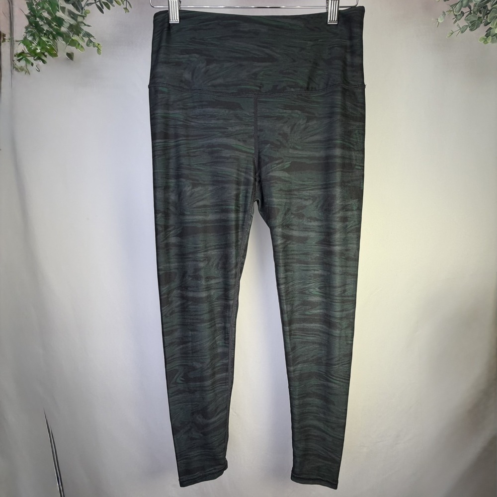 Prana Green And Black‎ Textured Stripe Camo Leggings Women's Size Large